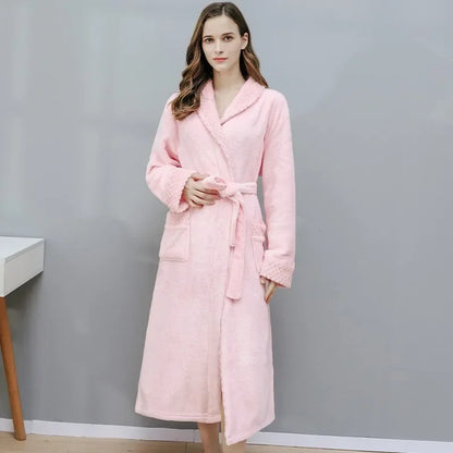 Warm Coral Fleece Bathrobe
