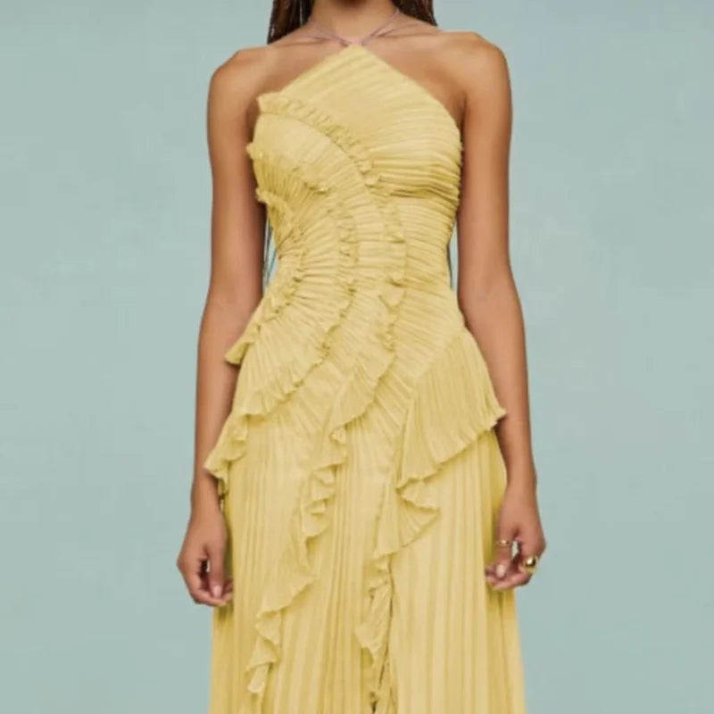 Purple Ruffle Backless Evening Dress