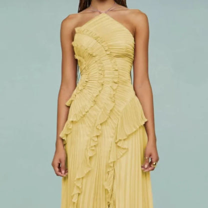 Purple Ruffle Backless Evening Dress