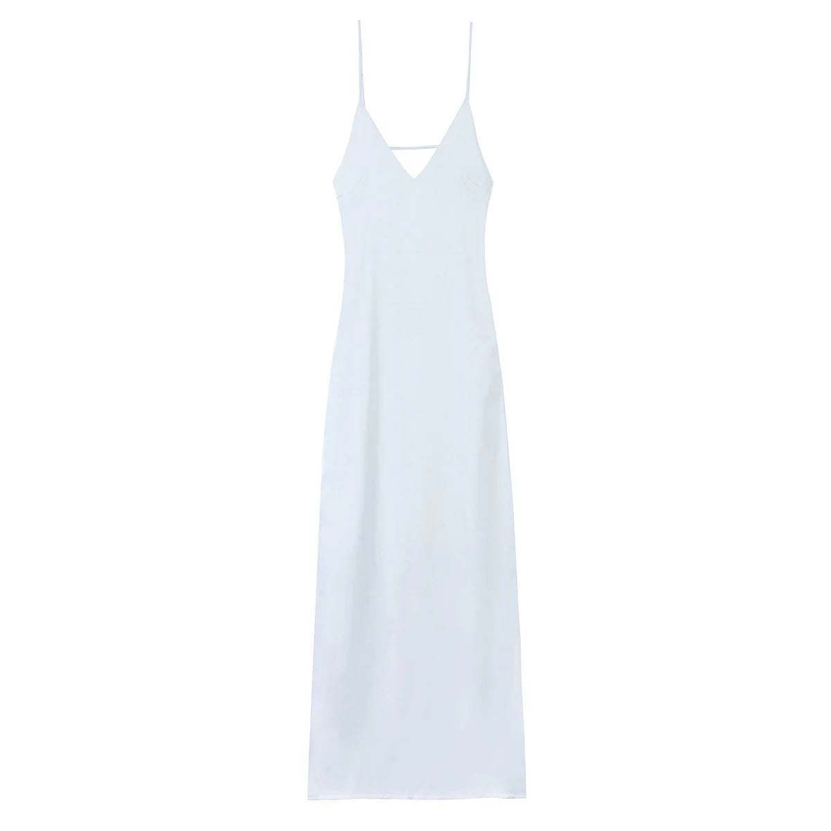 TRAFZA Summer Yellow Satin Maxi Dress