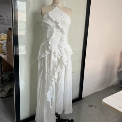 Purple Ruffle Backless Evening Dress