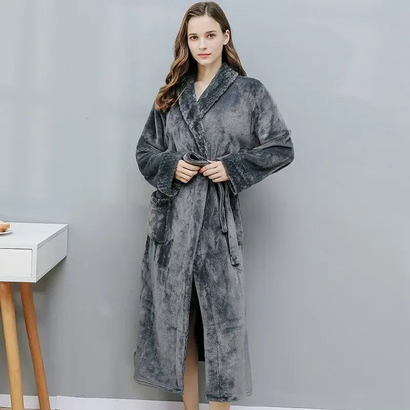 Warm Coral Fleece Bathrobe