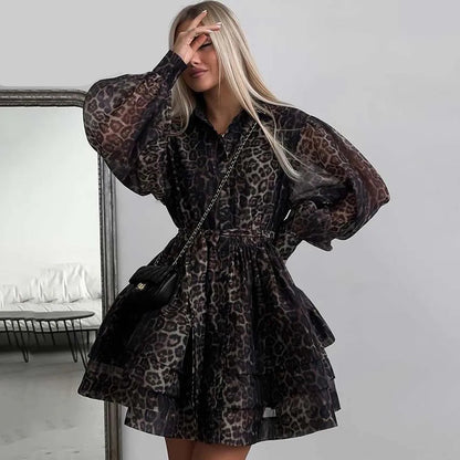 Leopard Print Ruffle Mini Dress