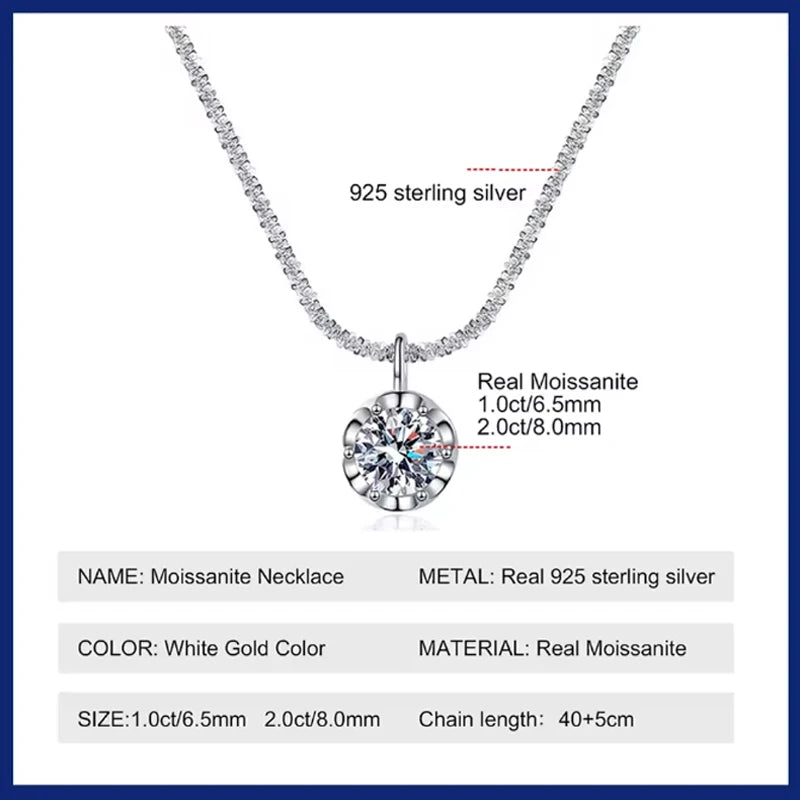 Crown Moissanite Silver Necklace
