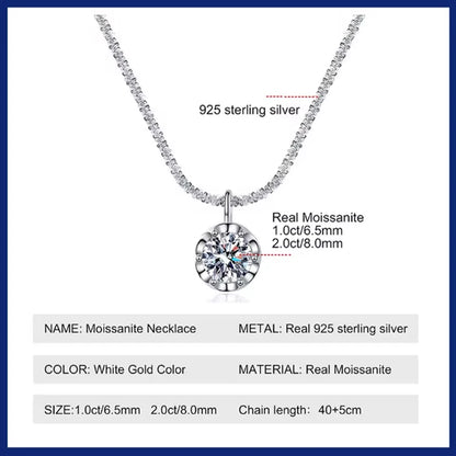 Crown Moissanite Silver Necklace