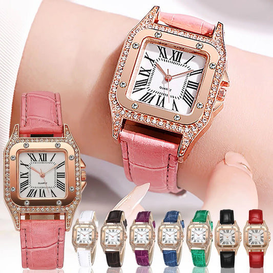 Elegant Women Leather Watch Set