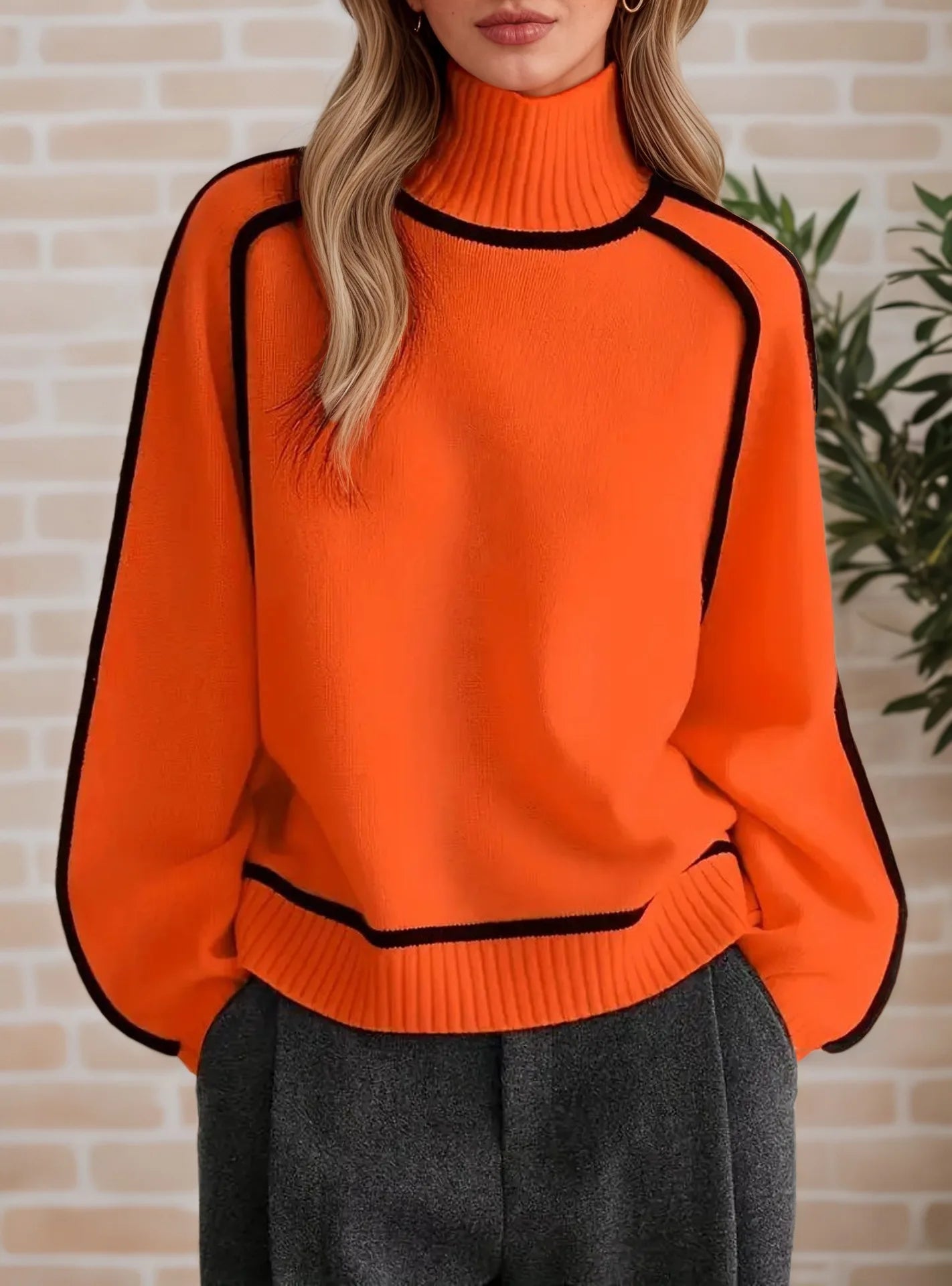 Color Block High Neck Sweater