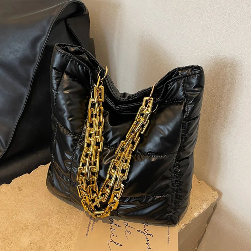 Solid Color Winter Shoulder Bag