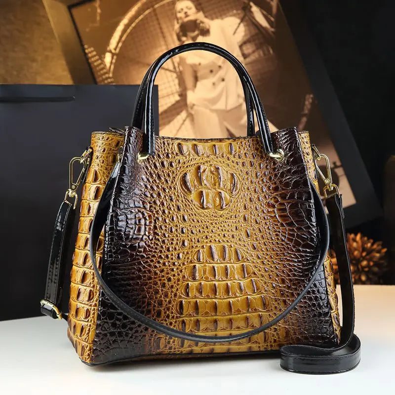 Genuine Leather Crocodile Print Tote Bag