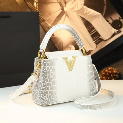 Crocodile Pattern Leather Shell Bag