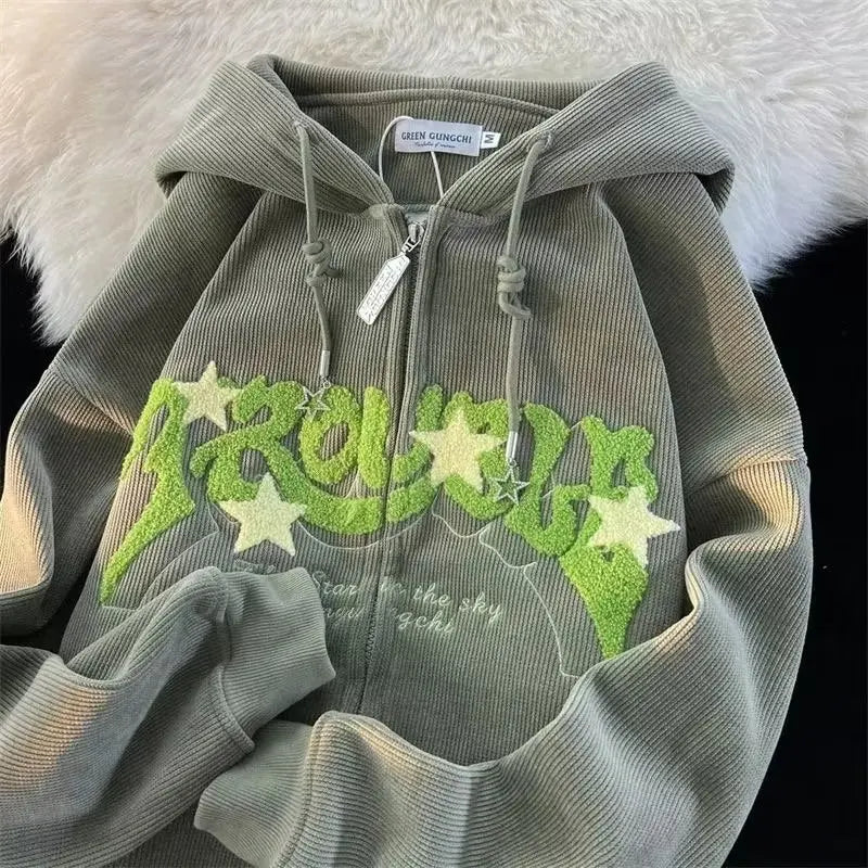 Embroidered Zip-Up Hoodie