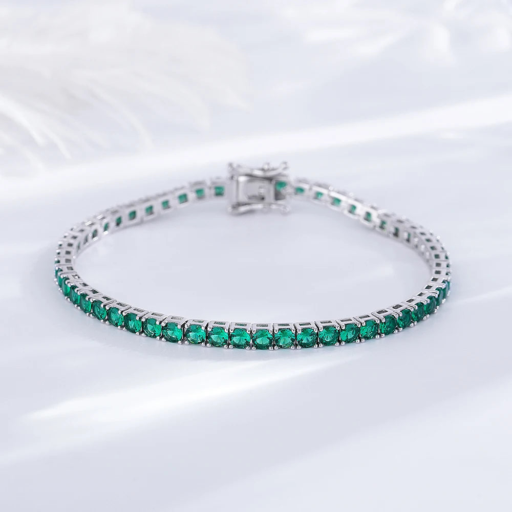 Emerald Green Silver Tennis Bracelet