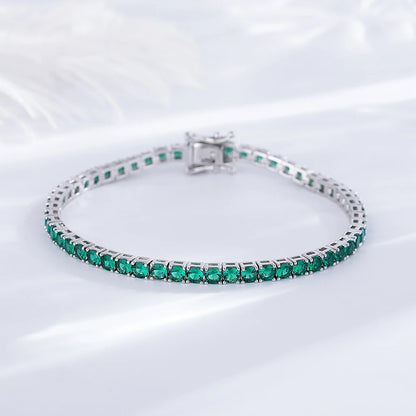 Emerald Green Silver Tennis Bracelet