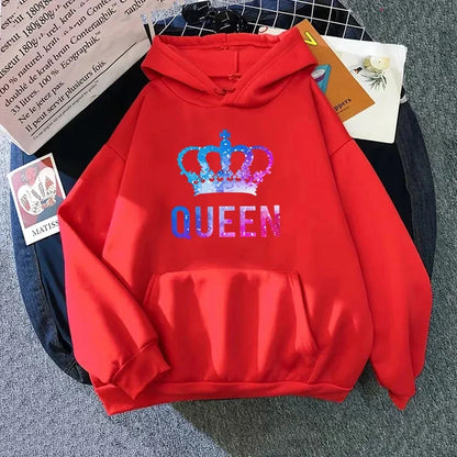 King Queen Print Couple Hoodies