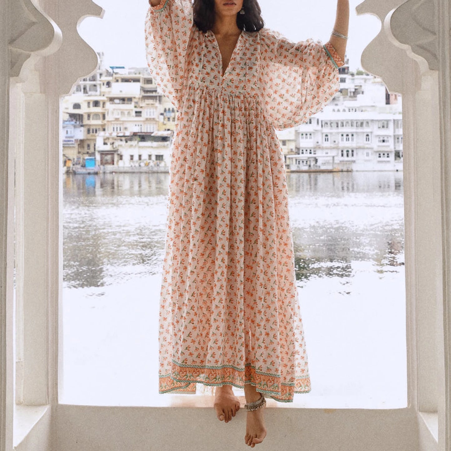 Floral V-Neck Swing Dress