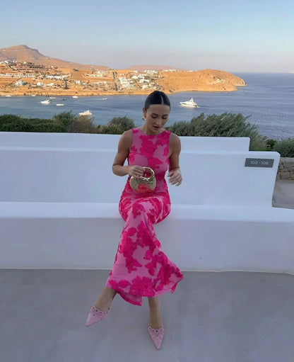 Elegant Floral Mesh Party Dress