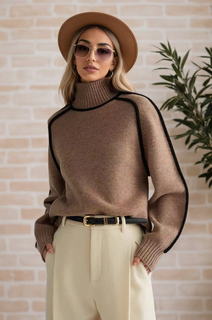 Color Block High Neck Sweater