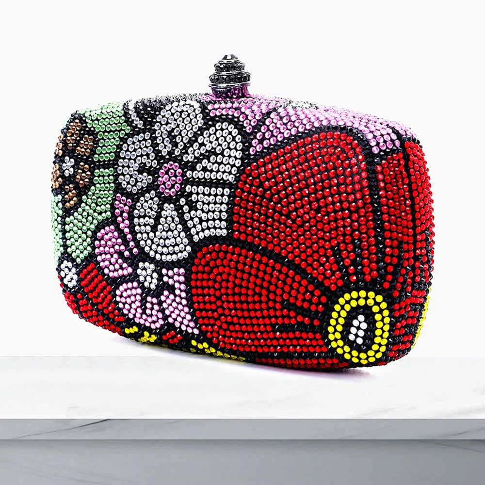 Women Floral Rhinestone Evening Clutch