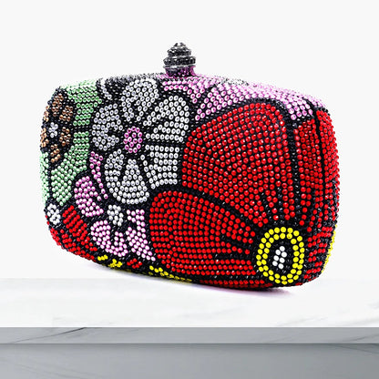 Women Floral Rhinestone Evening Clutch