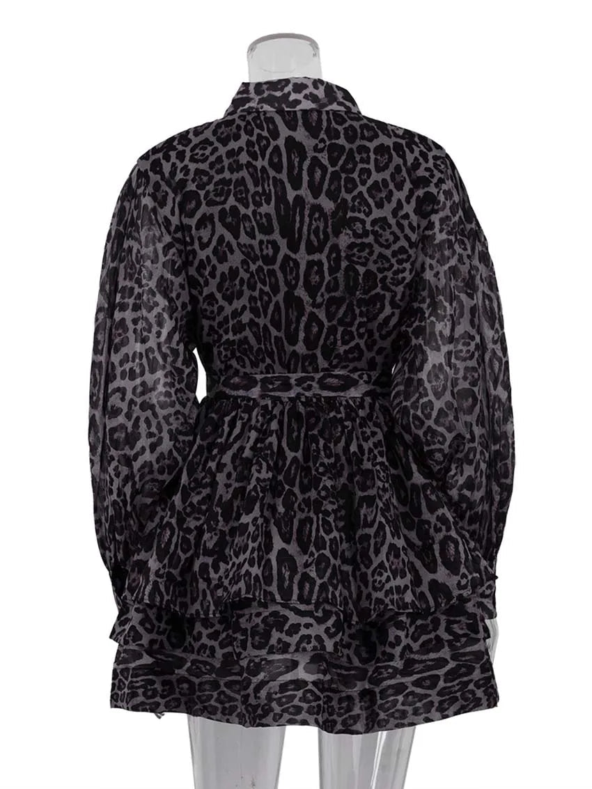 Leopard Print Ruffle Mini Dress