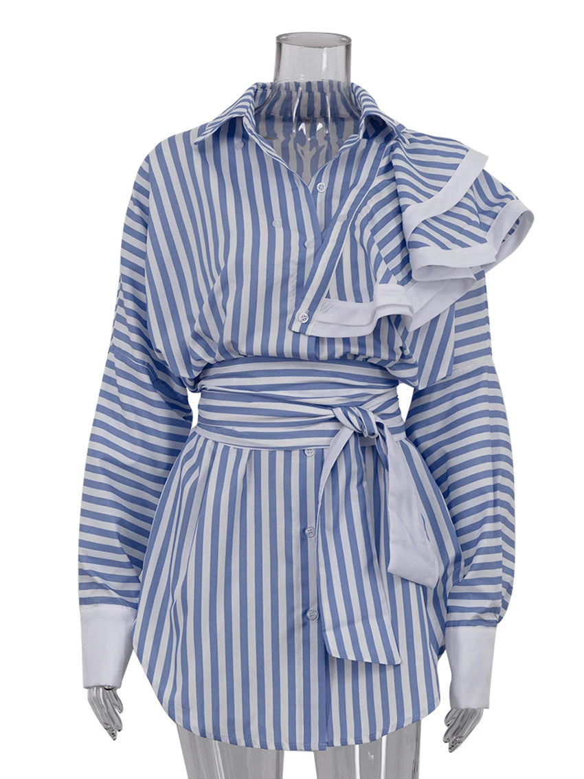 Clacive Fashion Loose Blue Stripe Women’s Dress 2025