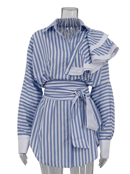 Clacive Fashion Loose Blue Stripe Women’s Dress 2025