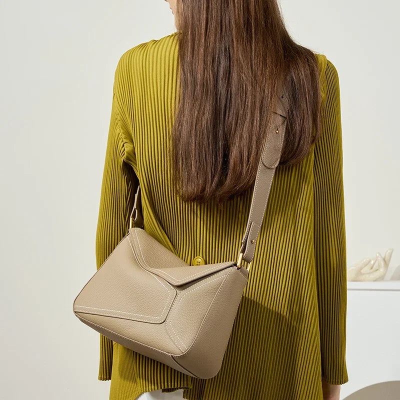 Cowhide Geometric Shoulder Bag