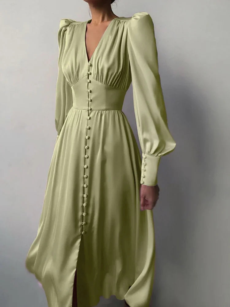 Elegant Satin A-Line Midi Dress