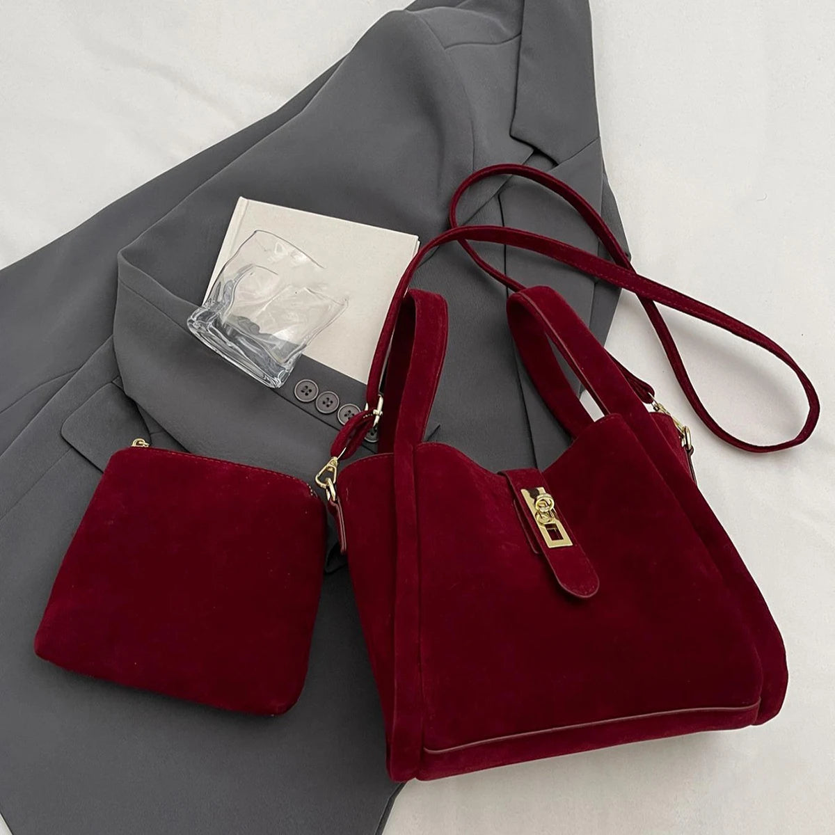 Frosted Suede Bucket Bag