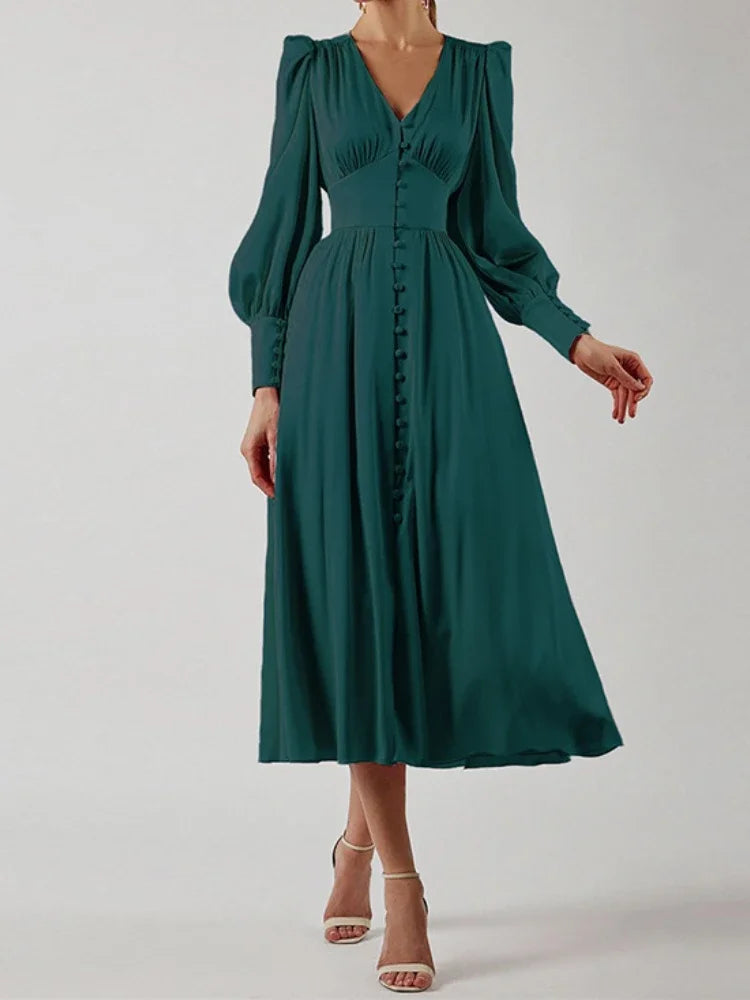 Elegant Satin A-Line Midi Dress