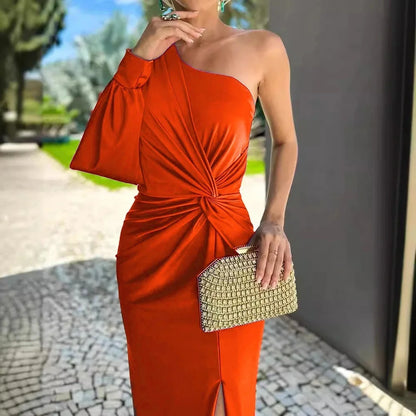 One Shoulder Draped Maxi Dress