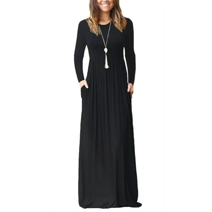 Autumn Winter Solid Color Pocket Maxi Dress