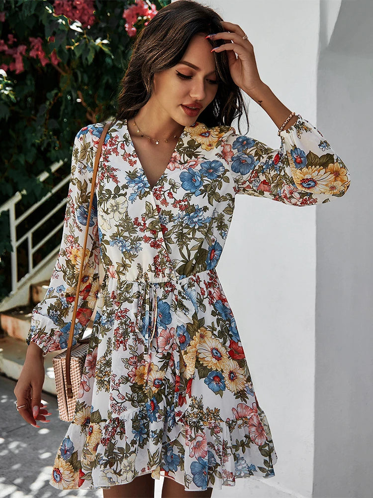 Floral V-Neck Chiffon Dress