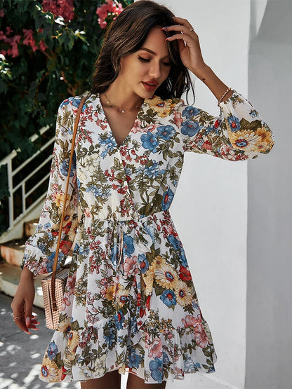 Floral V-Neck Chiffon Dress