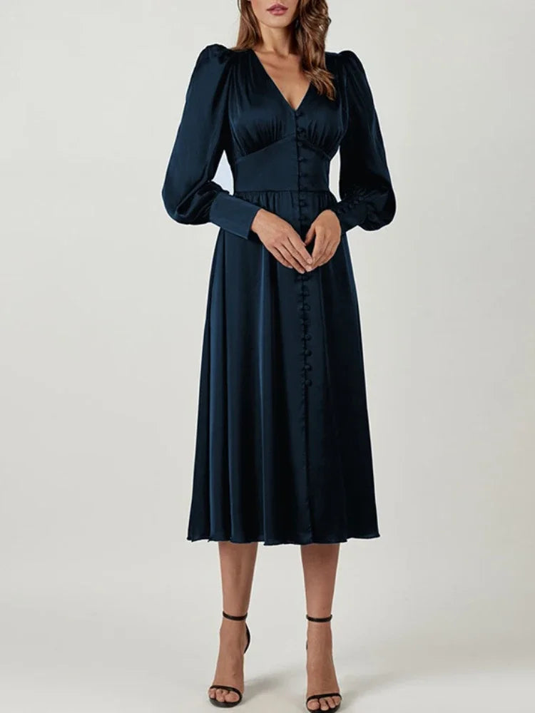 Elegant Satin A-Line Midi Dress