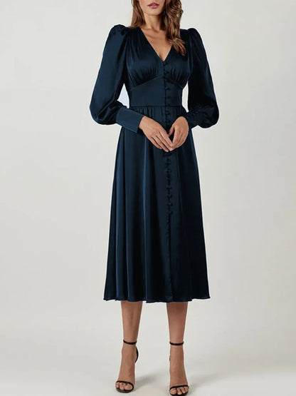 Elegant Satin A-Line Midi Dress