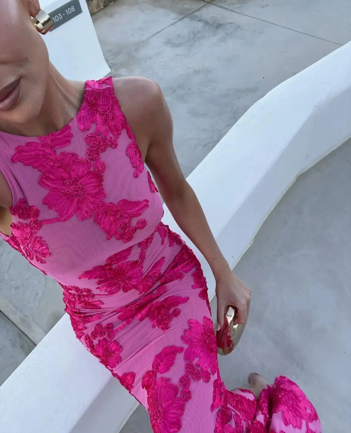 Elegant Floral Mesh Party Dress