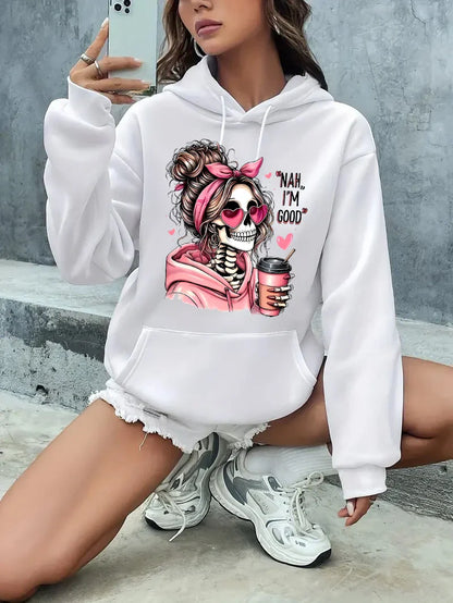 Skull Portrait Graphic Vintage Hoodie
