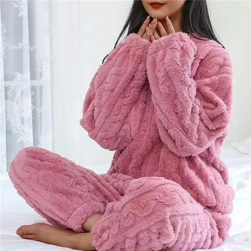 Soft Coral Velvet Jacquard Pajama Set