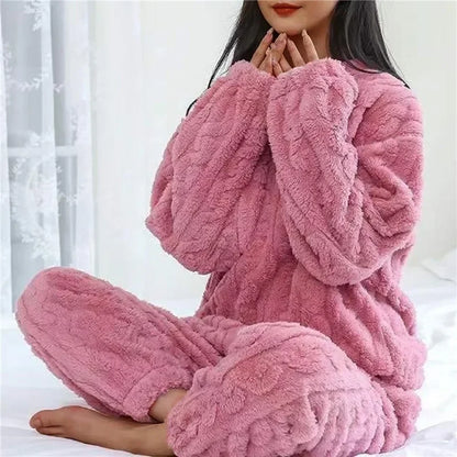 Soft Coral Velvet Jacquard Pajama Set