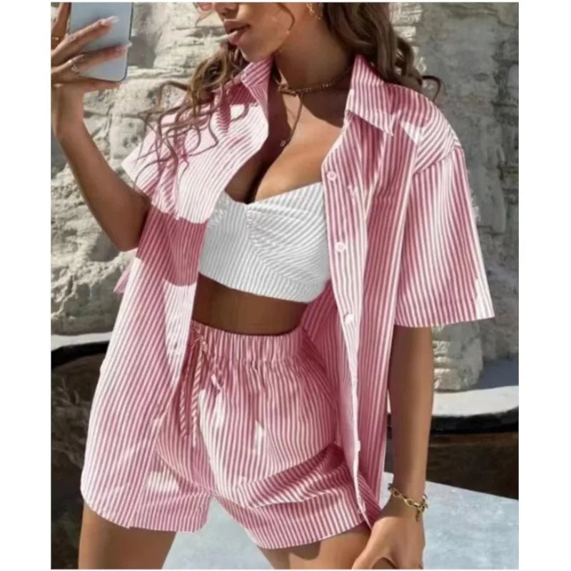 Striped Shirt Shorts Set
