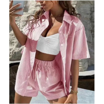 Striped Shirt Shorts Set