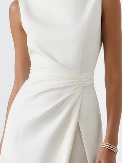 Pleated White A-Line Maxi Dress