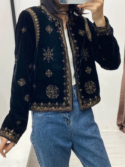 Embroidered Velvet Cardigan