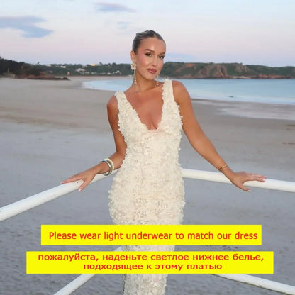 Elegant 3D Floral Maxi Evening Dress