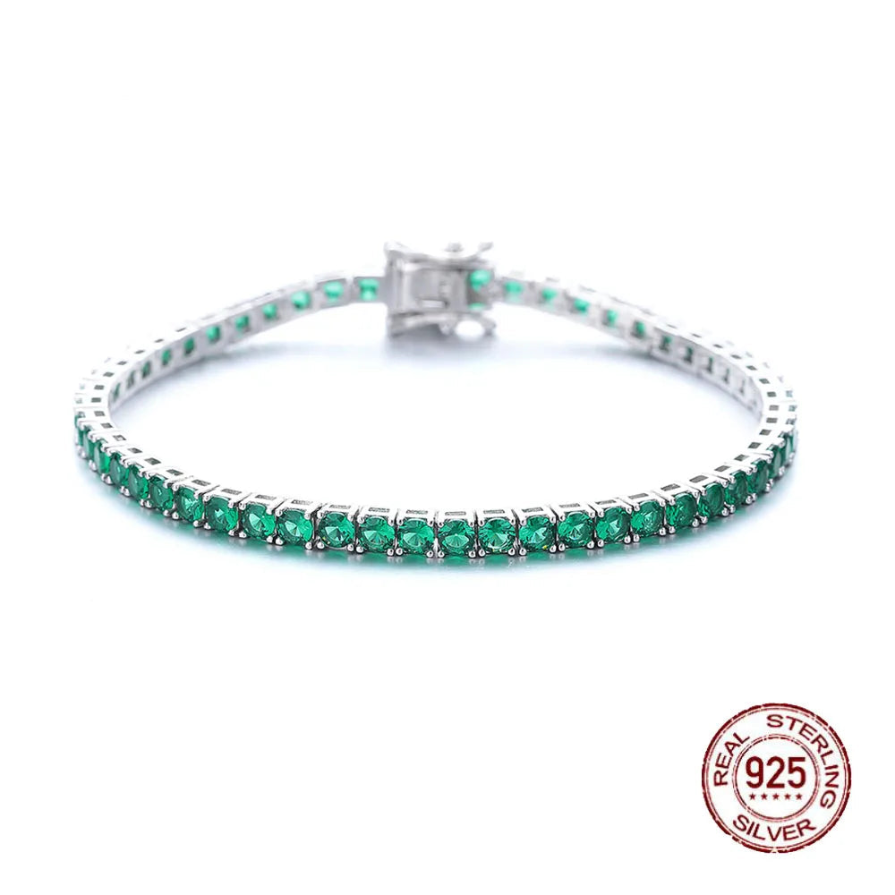 Emerald Green Silver Tennis Bracelet