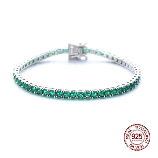 Emerald Green Silver Tennis Bracelet