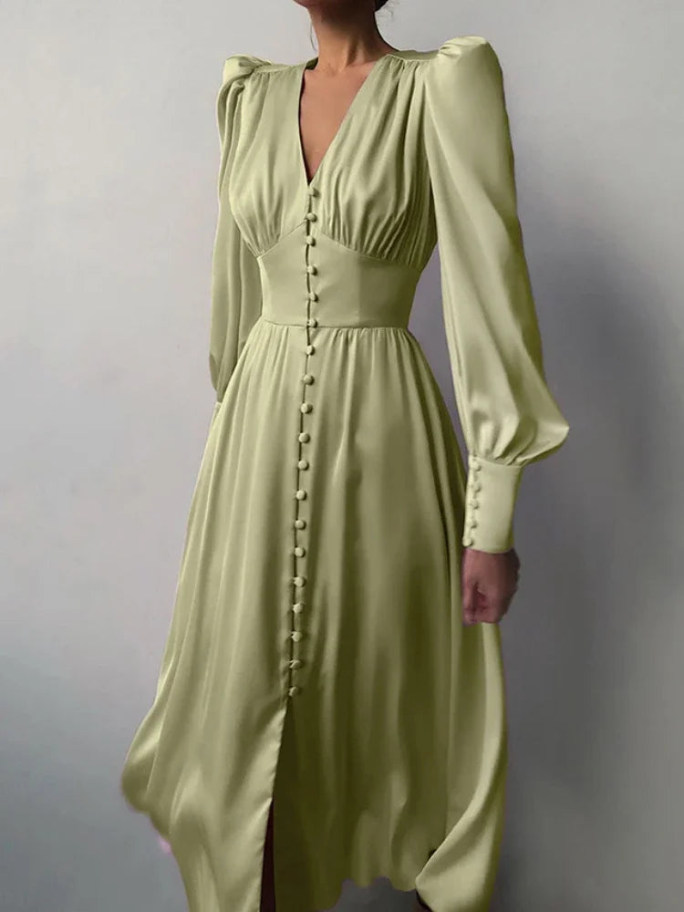 Elegant Satin A-Line Midi Dress