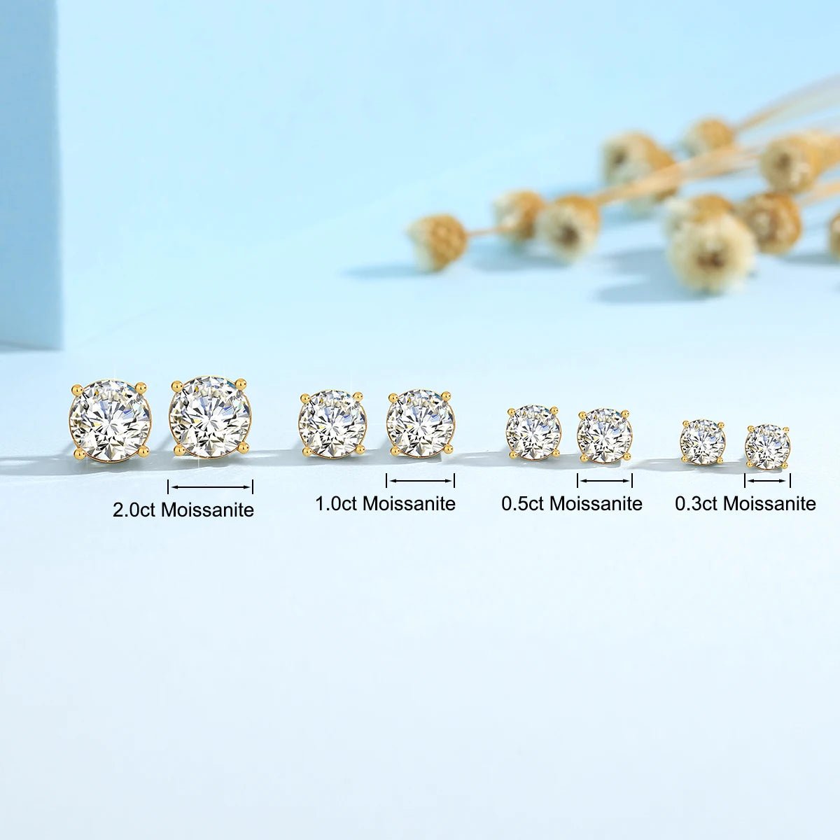 Szjinao 18K Gold Moissanite Stud Earrings