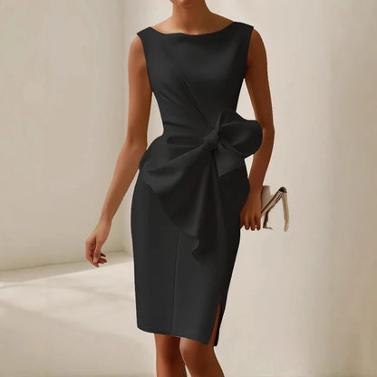 MAFIRRY Elegant Patchwork Bow Knee-Length Dress
